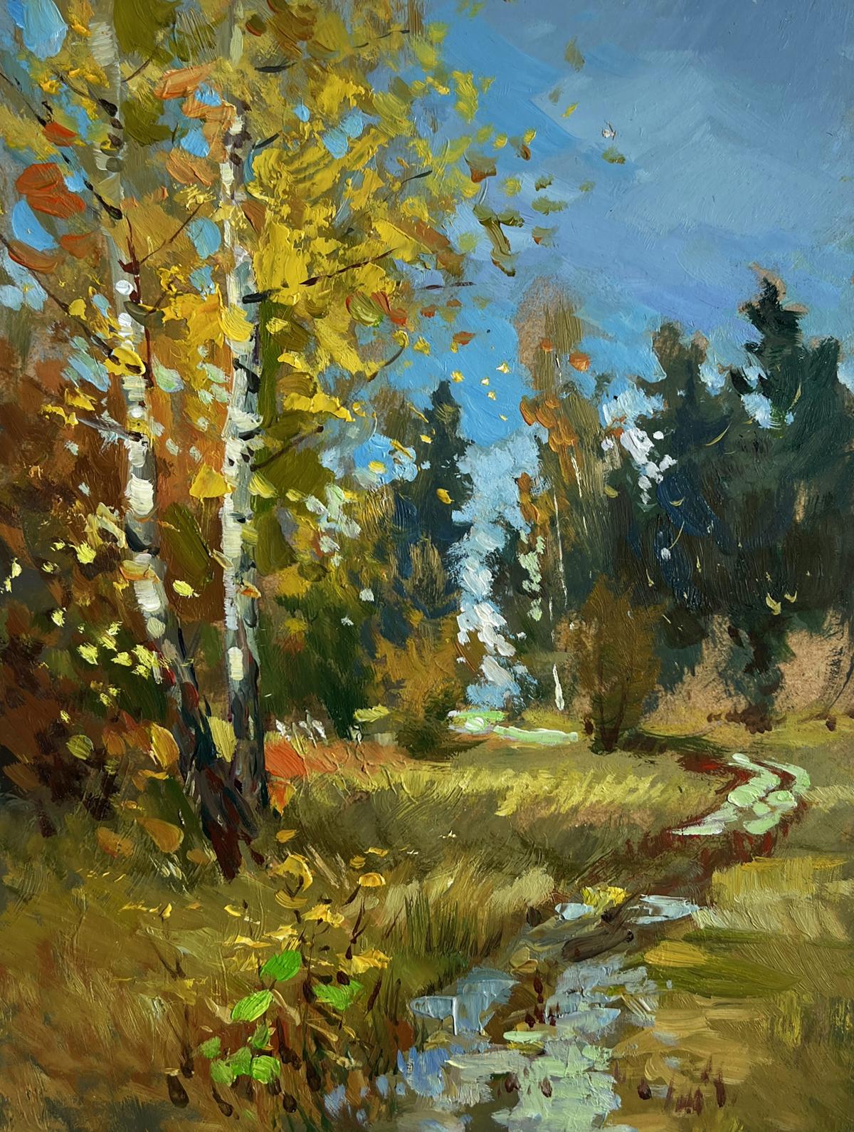 Oil painting Breath of the autumn forest by Yuriy Suprunchuk: birch trees