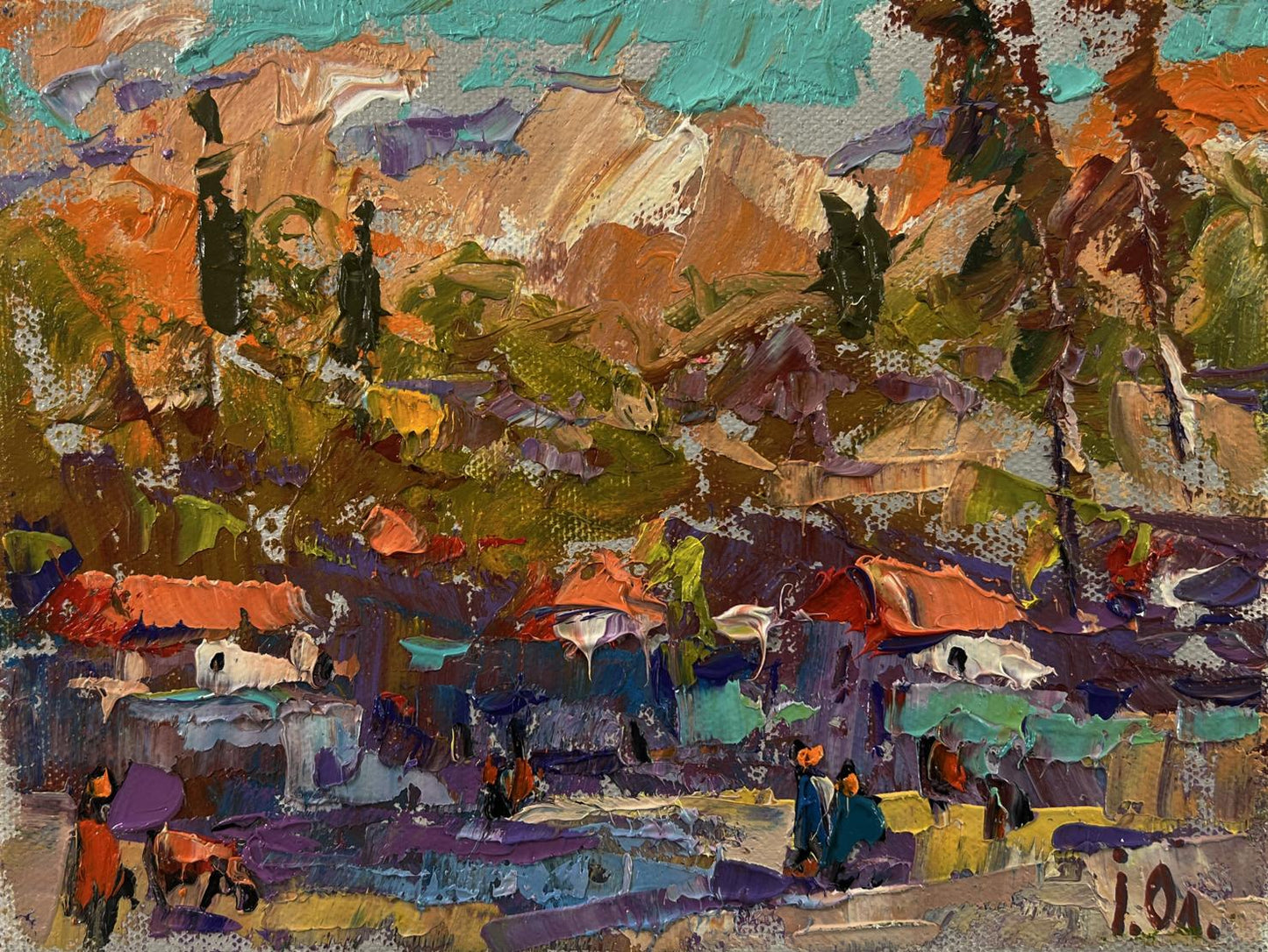 Vibrant impressionist oil painting Village after the Rain by Oksana Ivanyuk