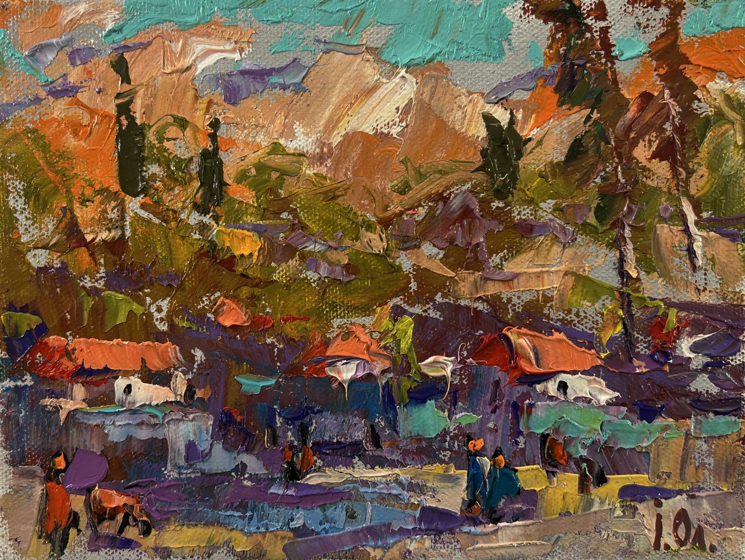 Vibrant impressionist oil painting Village after the Rain by Oksana Ivanyuk
