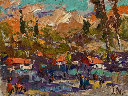 Vibrant impressionist oil painting Village after the Rain by Oksana Ivanyuk