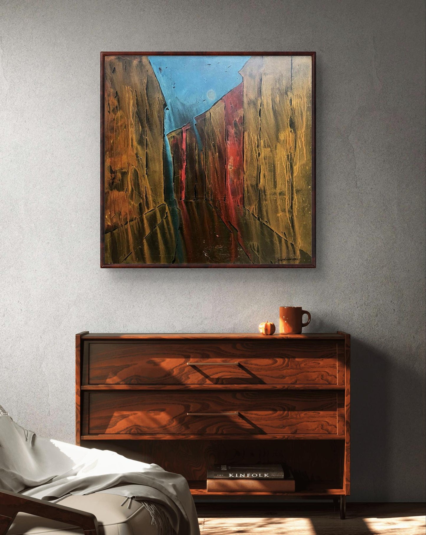Framed Oil Painting Movement by Serhiy Kovalev with earthy tones