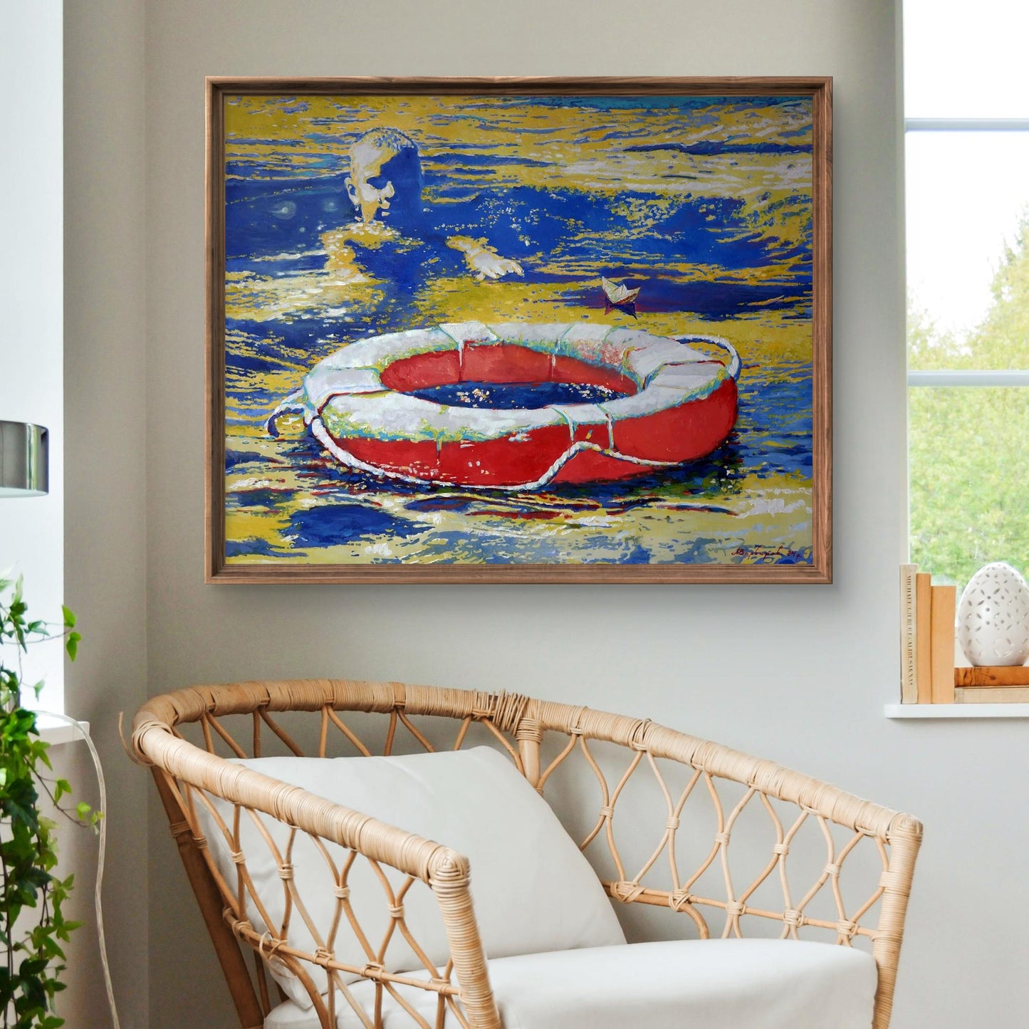 Oil painting Lifebuoy in the sea Anatoly Varvarov