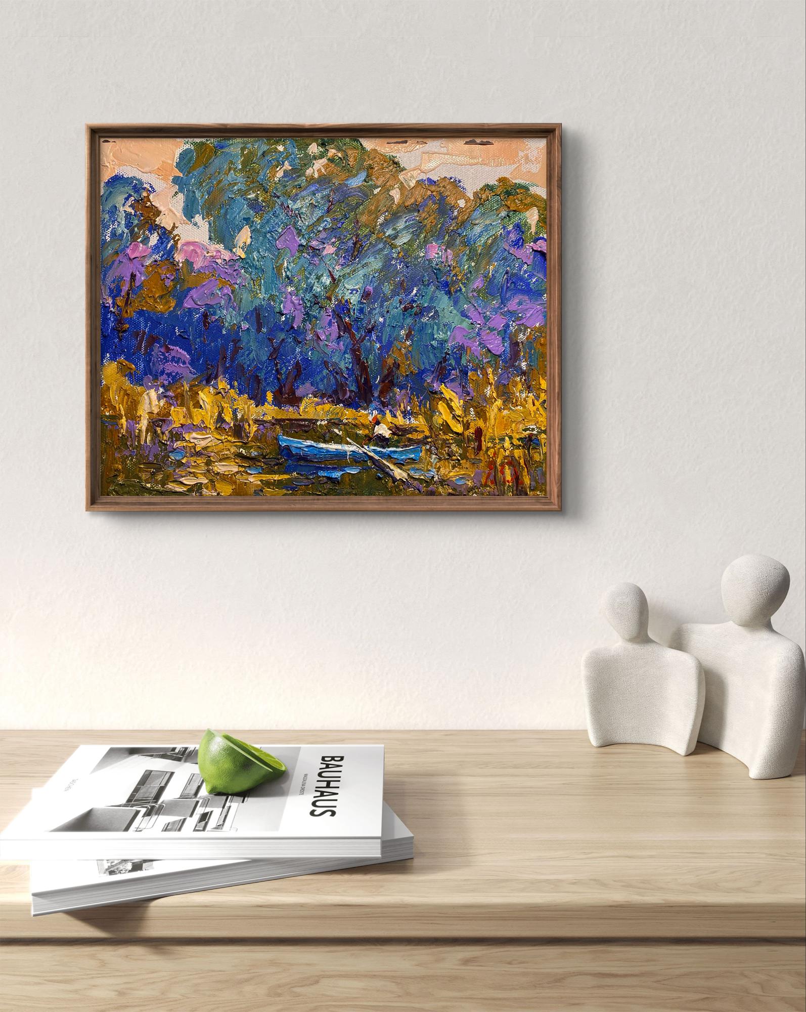 Framed impressionist oil painting Boating on the River by Oleksiy Ivanyuk