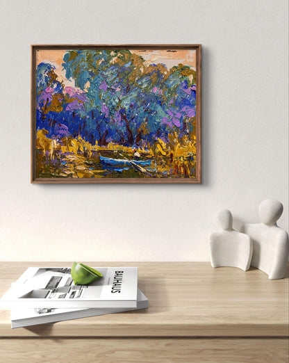 Framed impressionist oil painting Boating on the River by Oleksiy Ivanyuk