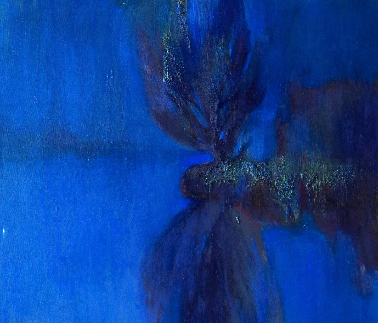 Oil painting Fog on the Lake by Natalia Korf-Ivaniuk, abstract blue-brown textured form