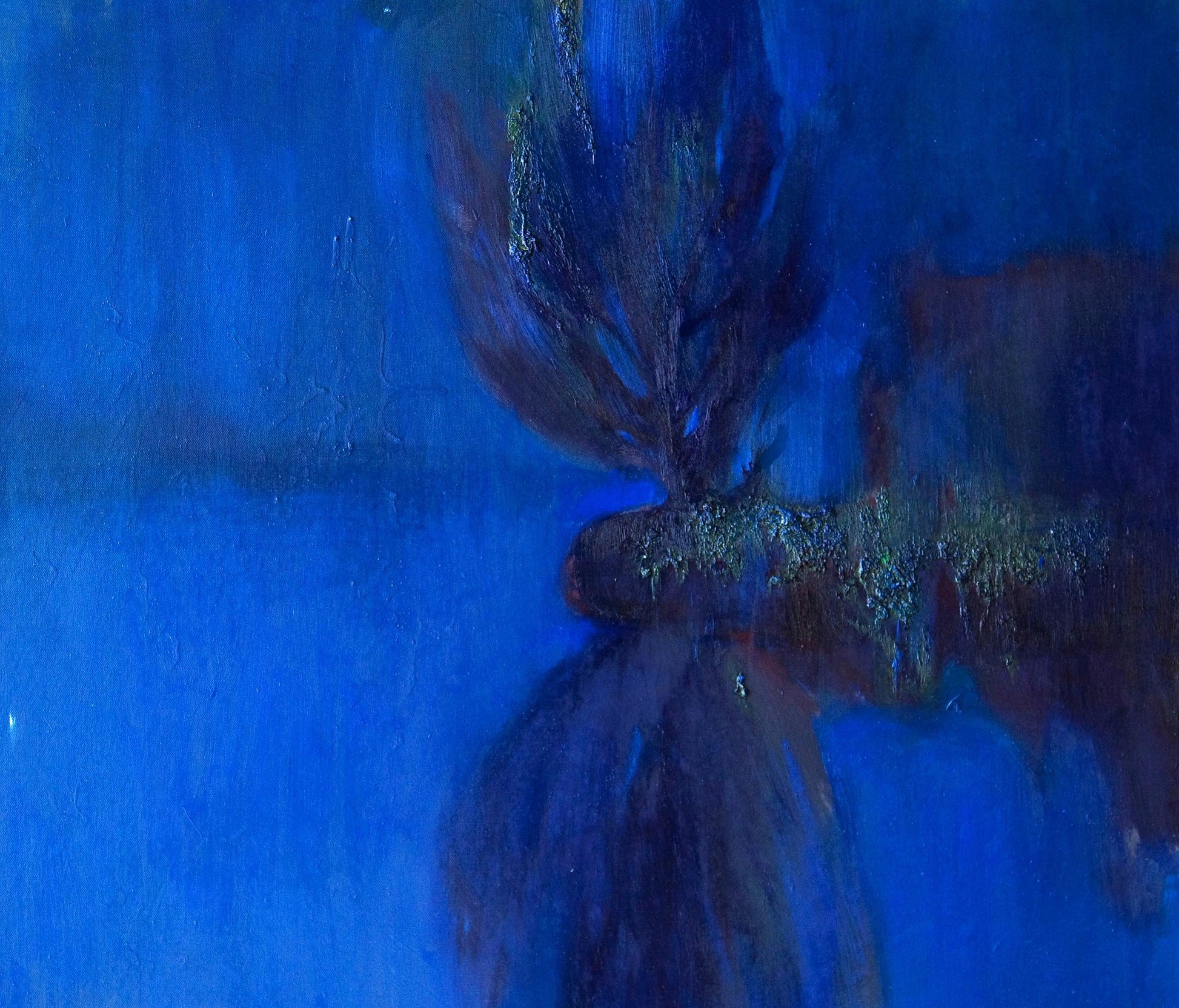 Oil painting Fog on the Lake by Natalia Korf-Ivaniuk, abstract blue-brown textured form