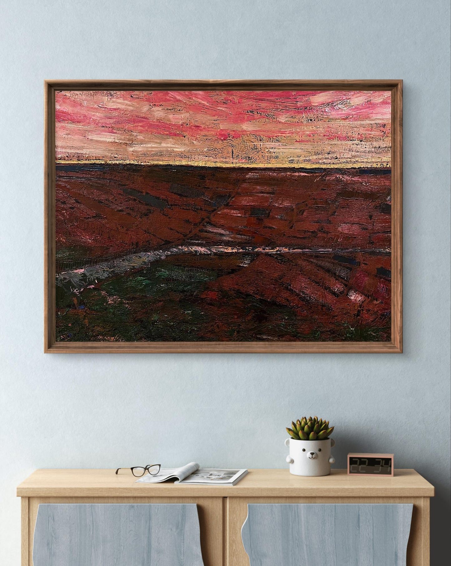 Oil painting Crimson Sunset by Serhiy Kovalev in wooden frame