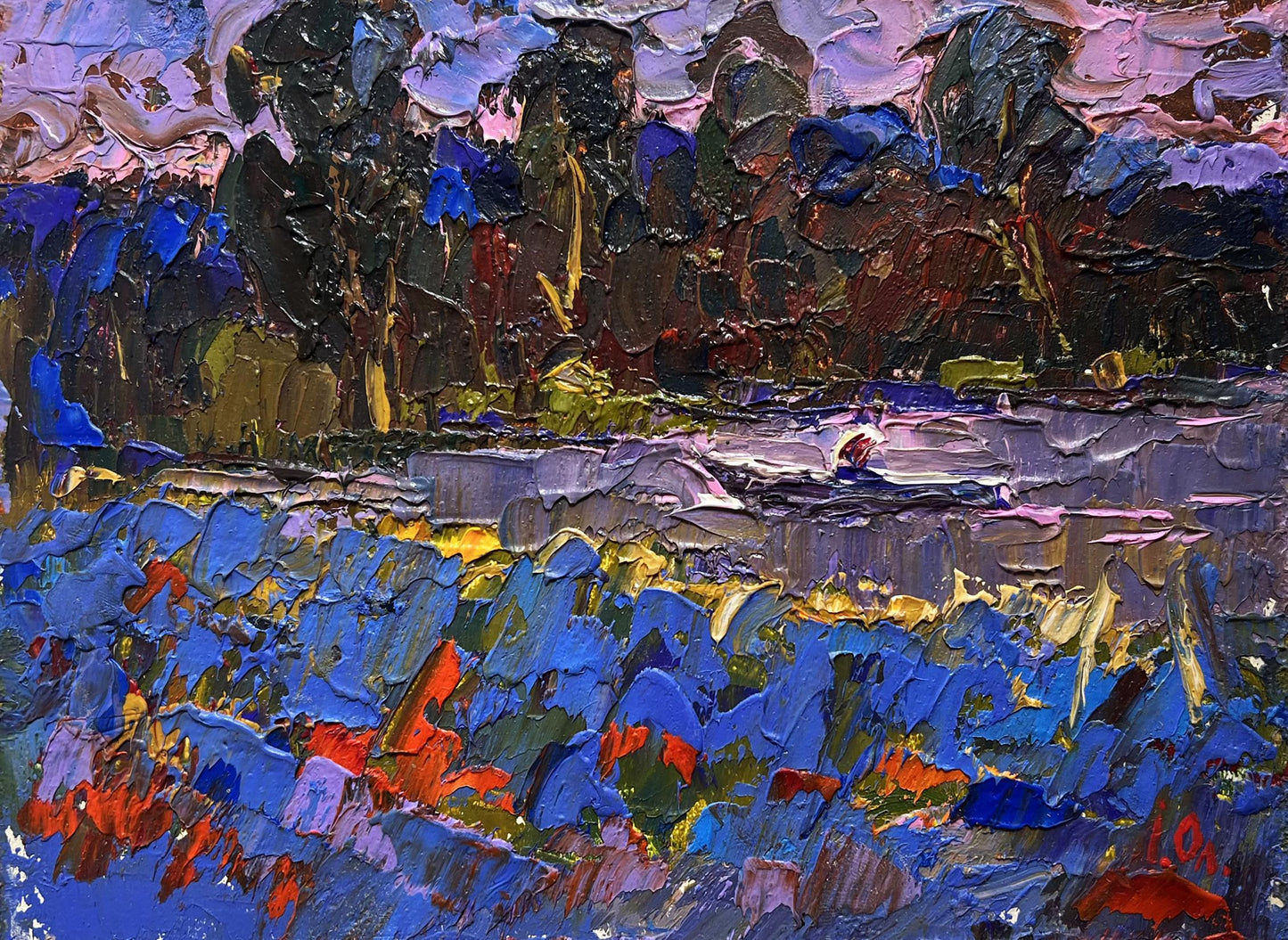 Oil painting In the Evening by the Lake and the Field by Oleksiy Ivanyuk