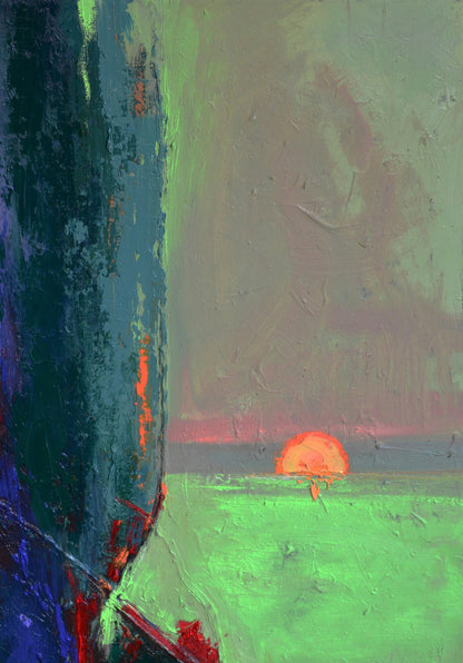 Oil painting Evening at the Sea by Natalia Korf-Ivaniuk, vibrant sunset