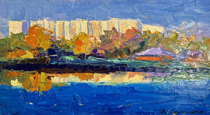 Vibrant impressionist oil painting Overlooking the city river by Boris Serdyuk