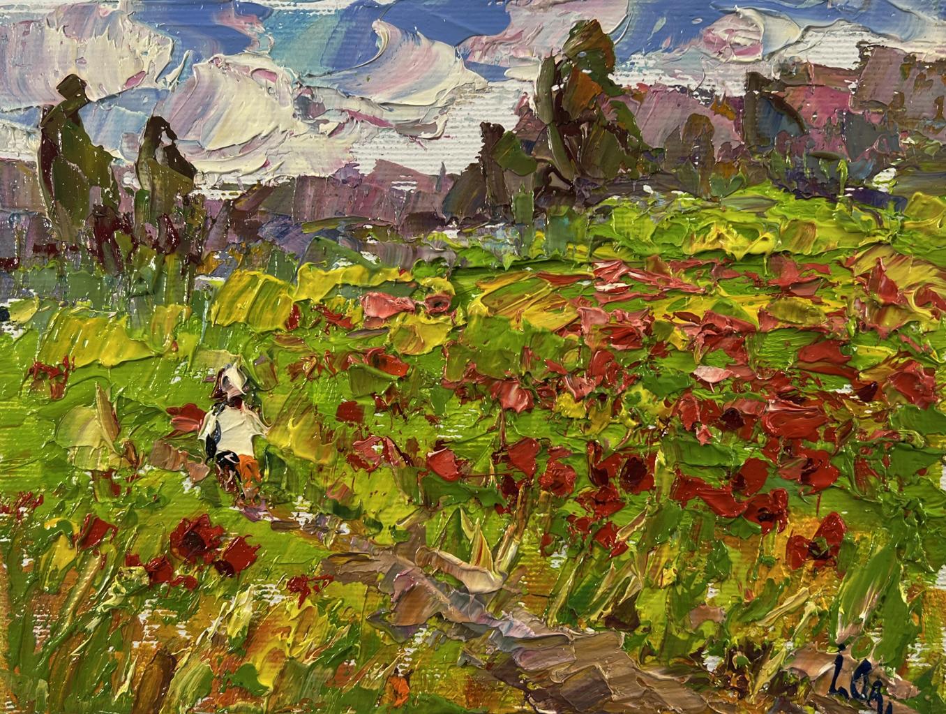 Vibrant impressionist oil painting In the Poppy Fields by Oleksiy Ivanyuk