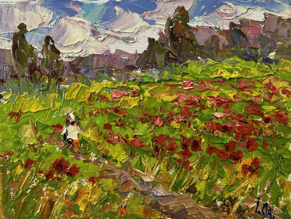 Vibrant impressionist oil painting In the Poppy Fields by Oleksiy Ivanyuk