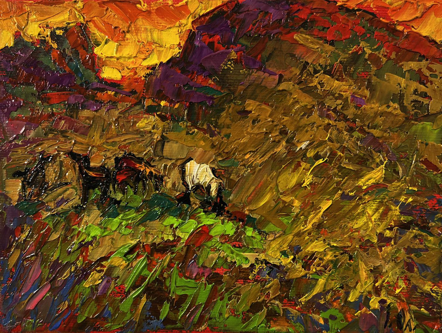 Vibrant impressionist oil painting Field with hills by Oleksiy Ivanyuk