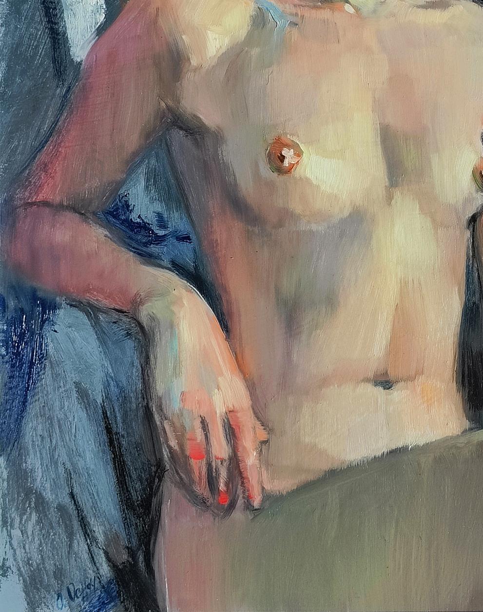 Impressionistic oil painting of confident female figure Oksana Osnach torso