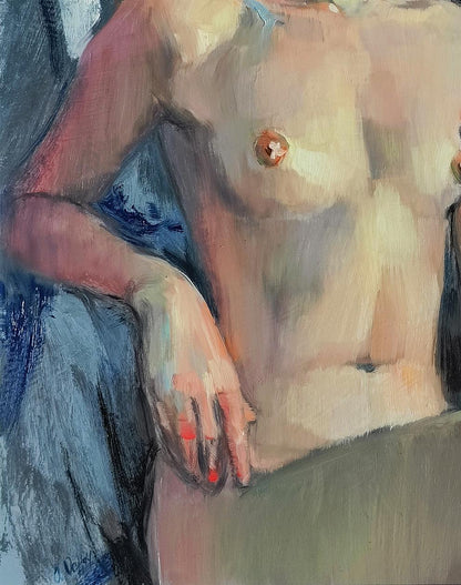 Impressionistic oil painting of confident female figure Oksana Osnach torso