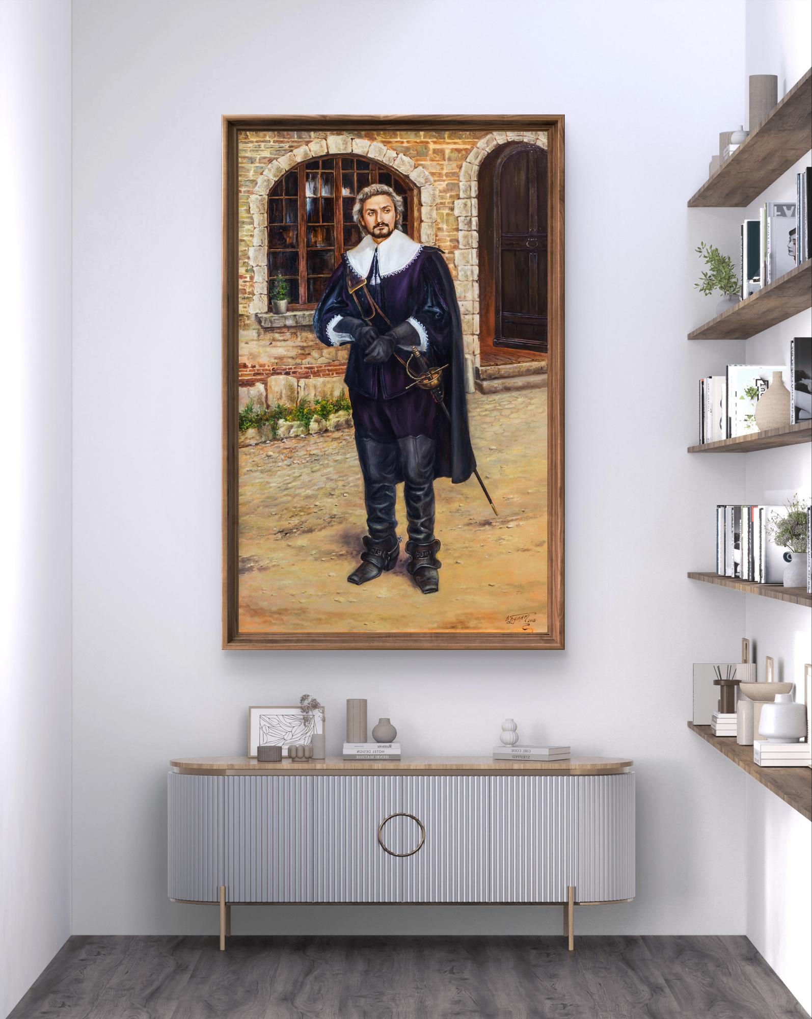 Oil painting I rarely laugh Valeriy Bulat framed portrait in ornate wood frame
