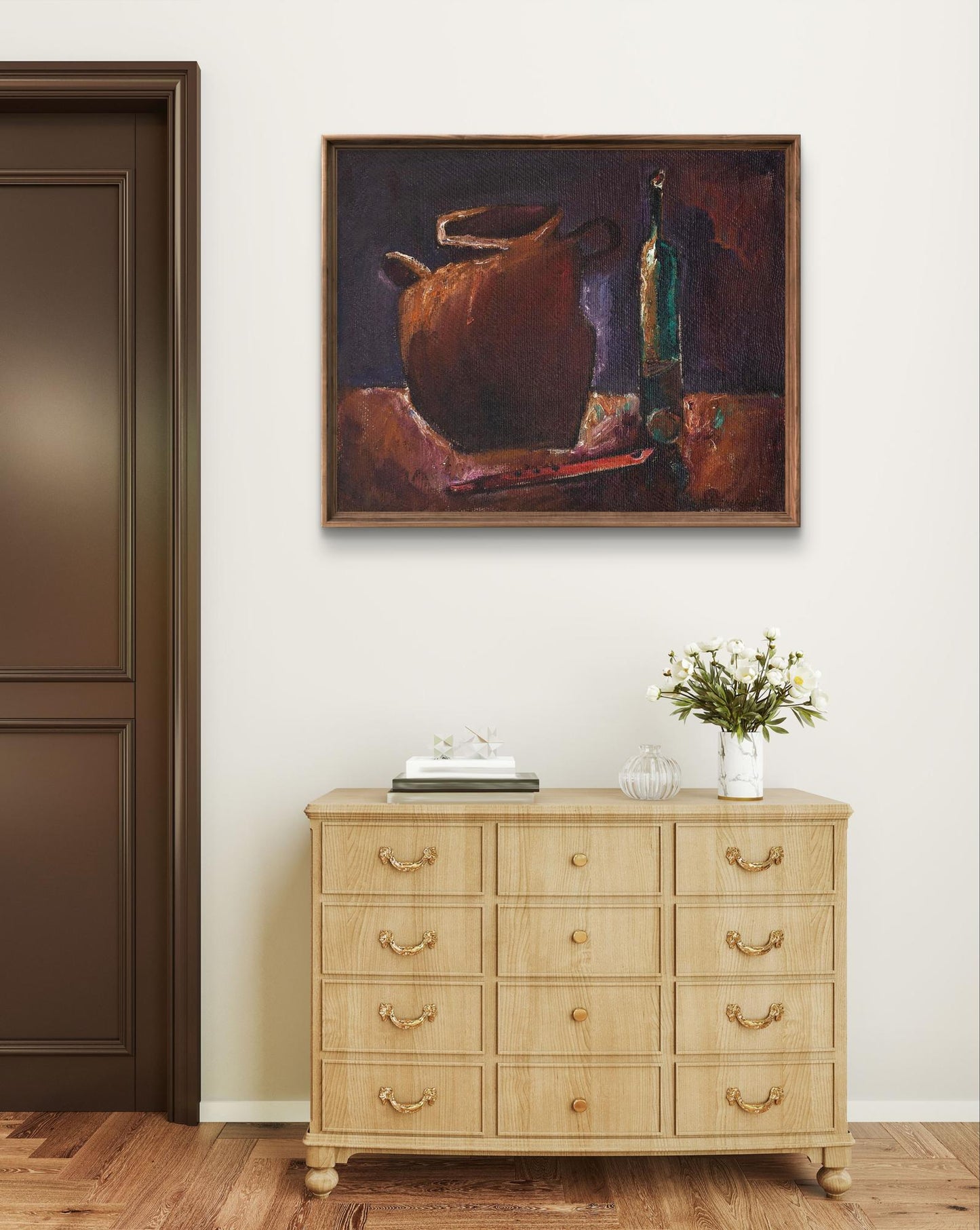 Oil painting Still life with pipe by Oleksandr Andreev in wooden frame