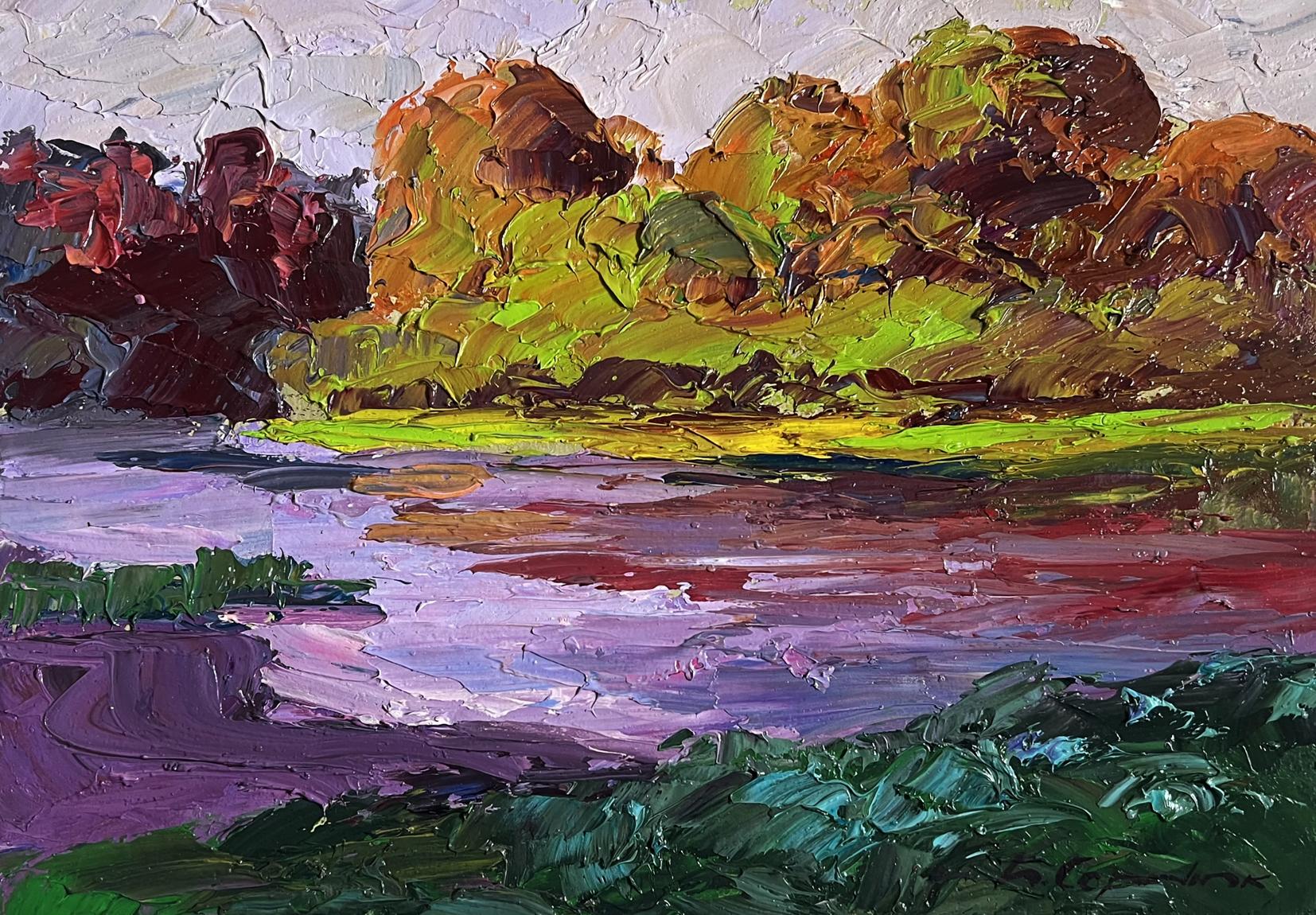 Oil painting September colors by Boris Serdyuk: vibrant autumn landscape