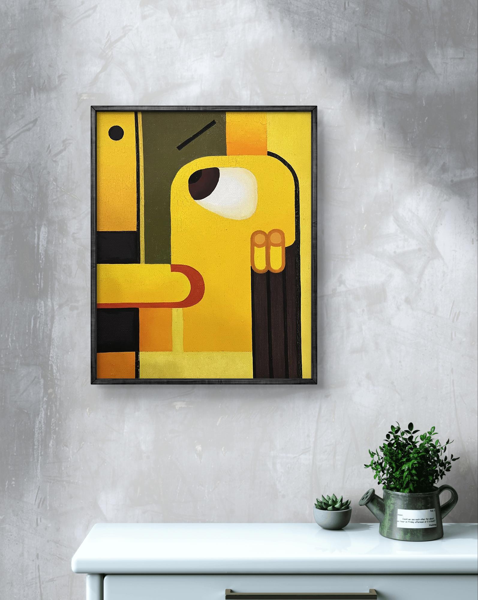 Oil painting Thoughts on spices by Ihor Safonov with yellow black orange geometric shapes