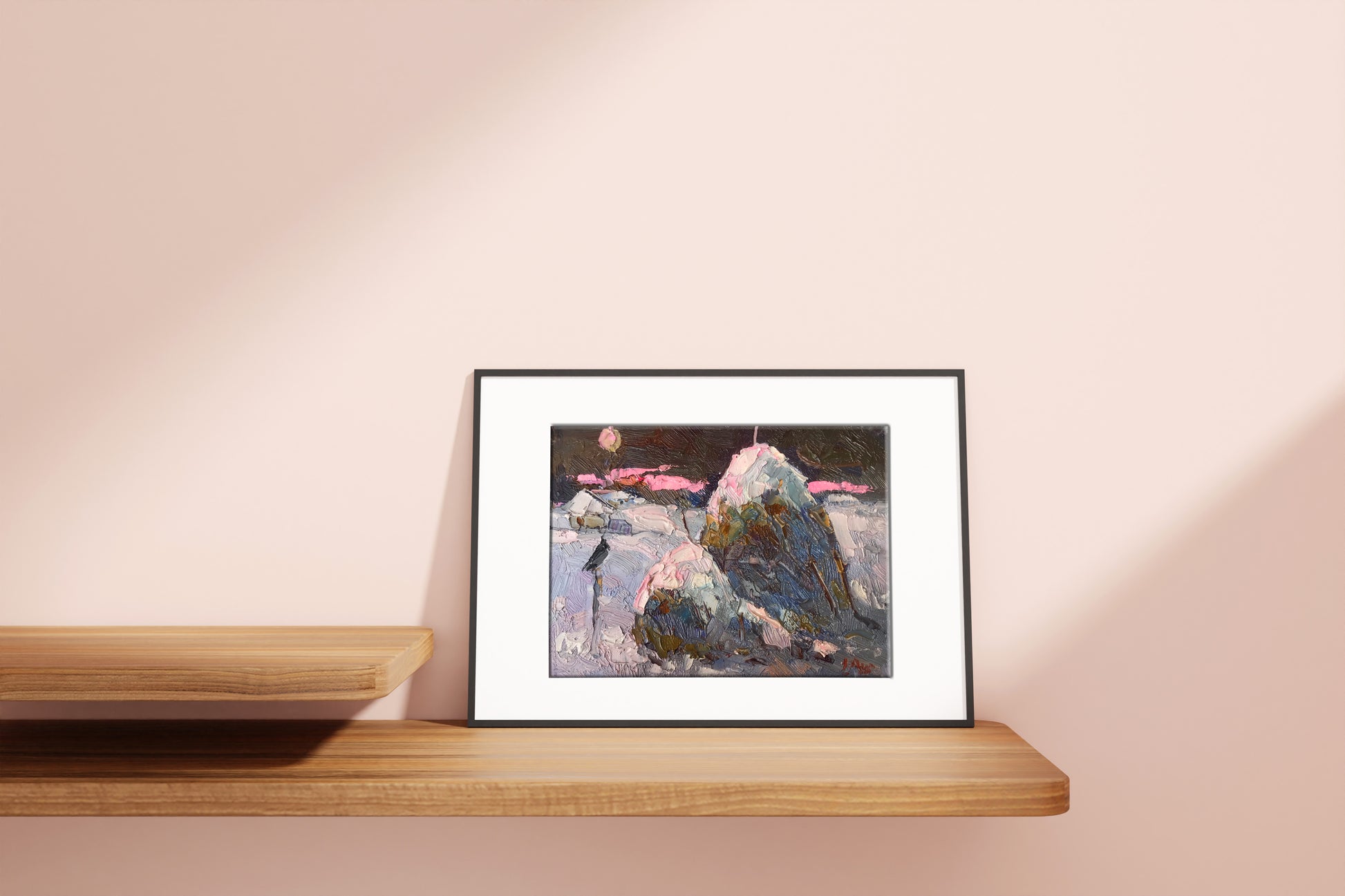 Oil painting Moonlit frosty night by Oksana Ivanyuk in black frame
