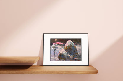 Oil painting Moonlit frosty night by Oksana Ivanyuk in black frame