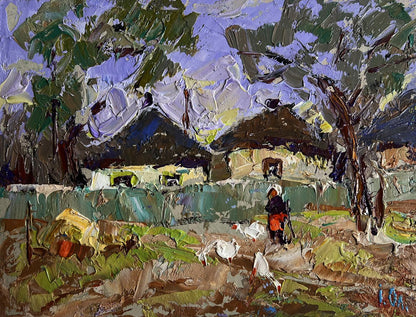 Impasto oil painting Alley in the village by Oleksiy Ivanyuk, rustic scene