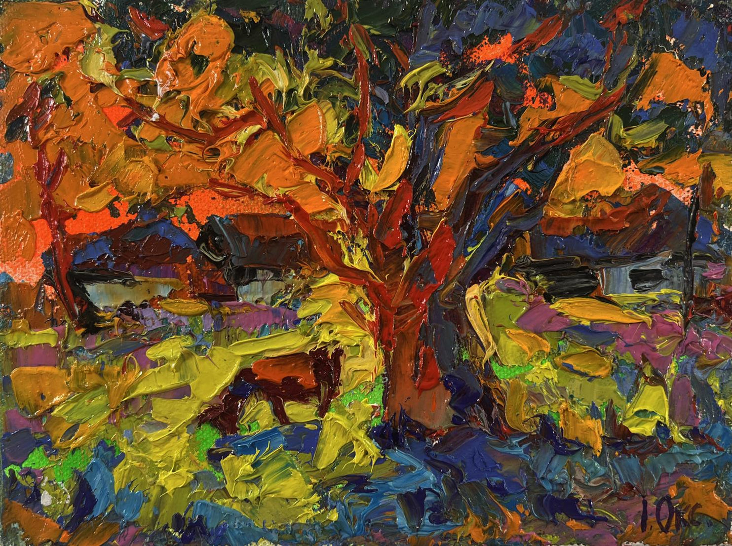 Vibrant impressionist oil painting The sun is setting by Oksana Ivanyuk
