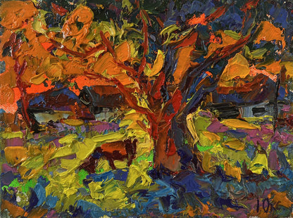Vibrant impressionist oil painting The sun is setting by Oksana Ivanyuk