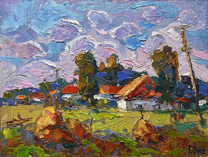 Vibrant impressionist oil painting Quiet village street by Oksana Ivanyuk