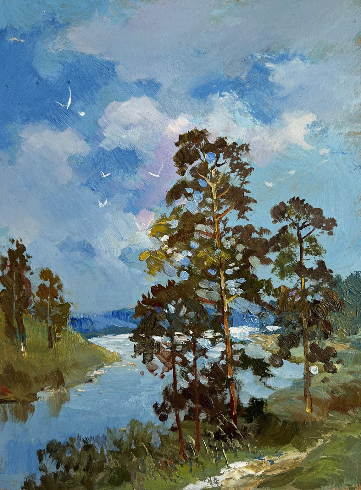 Oil painting Warm summer day by the river by Yuriy Suprunchuk