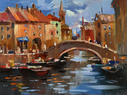 Vibrant impressionist oil painting of City Central Bridge by Yuriy Suprunchuk