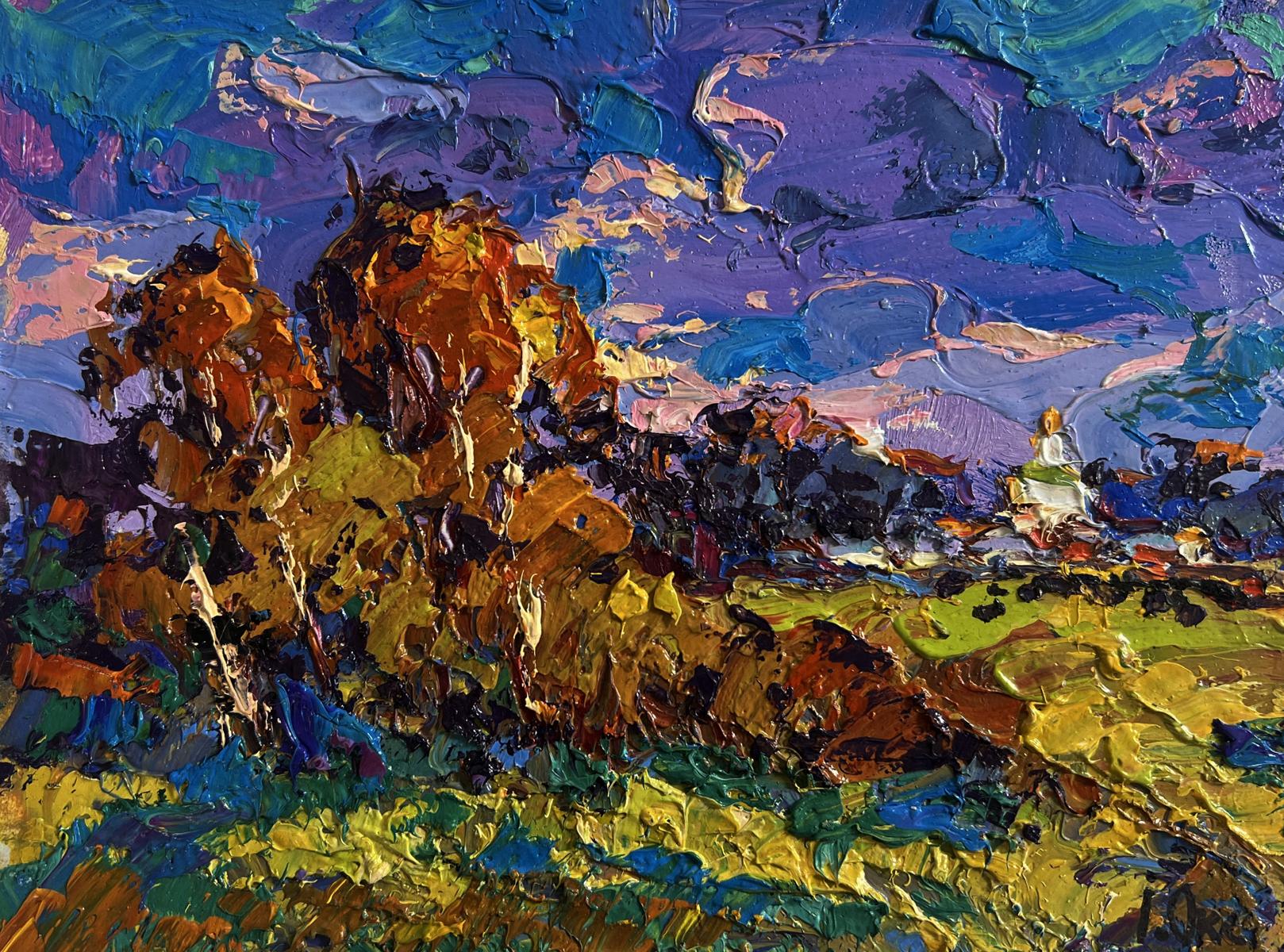 Vibrant impressionist oil painting Autumn breeze in the forest by Oksana Ivanyuk