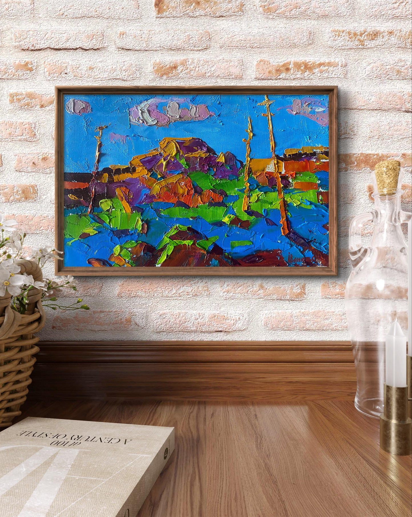 Oil painting Evening ray by Oleksiy Ivanyuk in brown frame