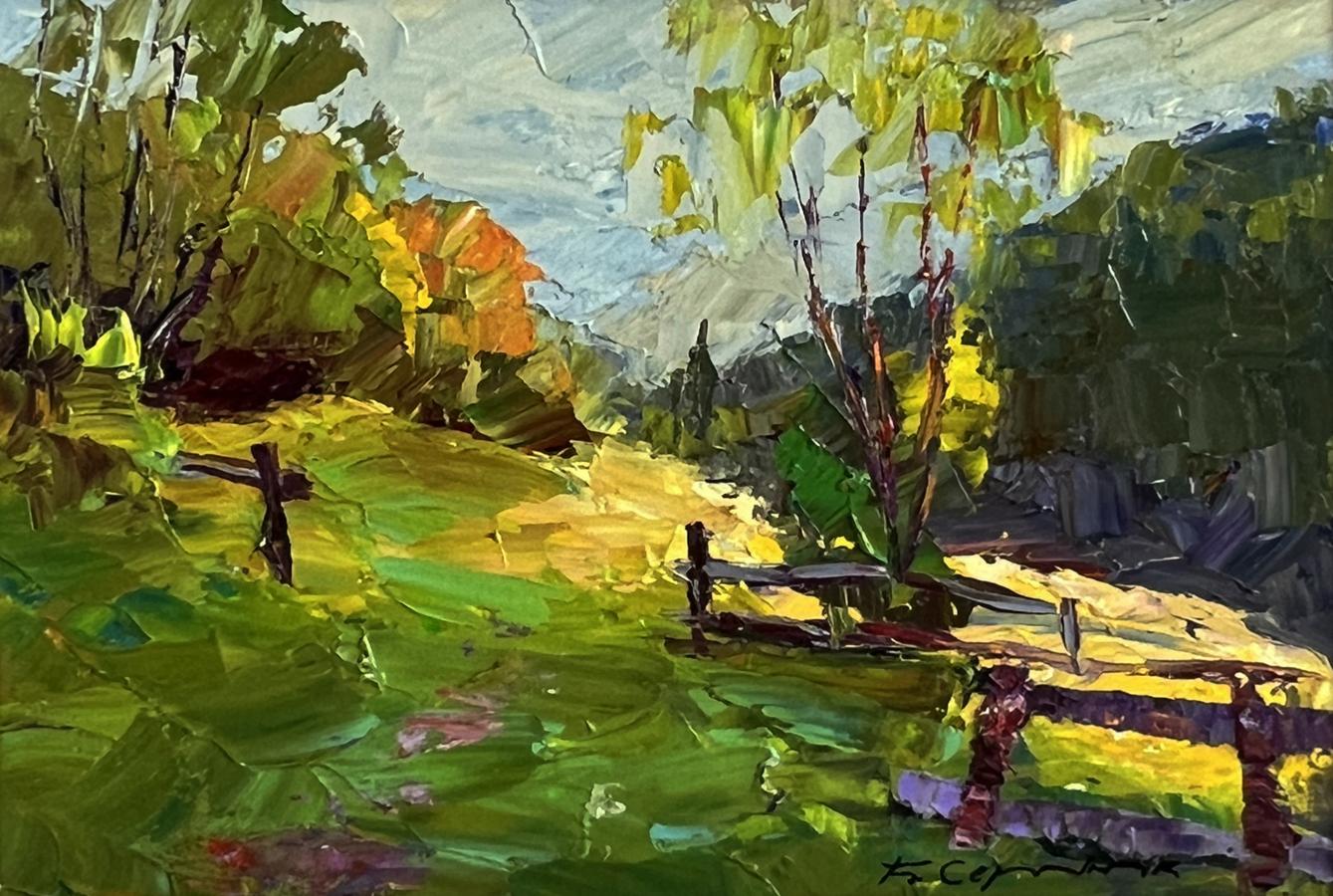 Vibrant oil painting of autumn mountain meadows by Boris Serdyuk