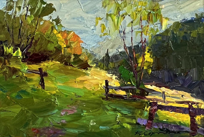 Vibrant oil painting of autumn mountain meadows by Boris Serdyuk