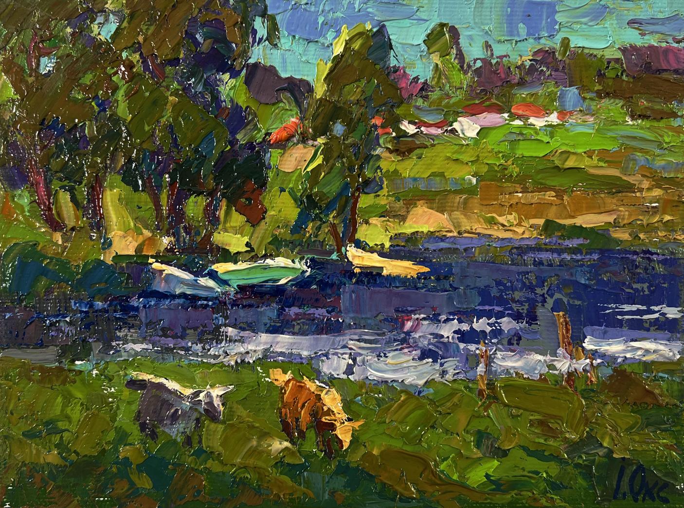 Vibrant impressionist oil painting Near the river by Oksana Ivanyuk