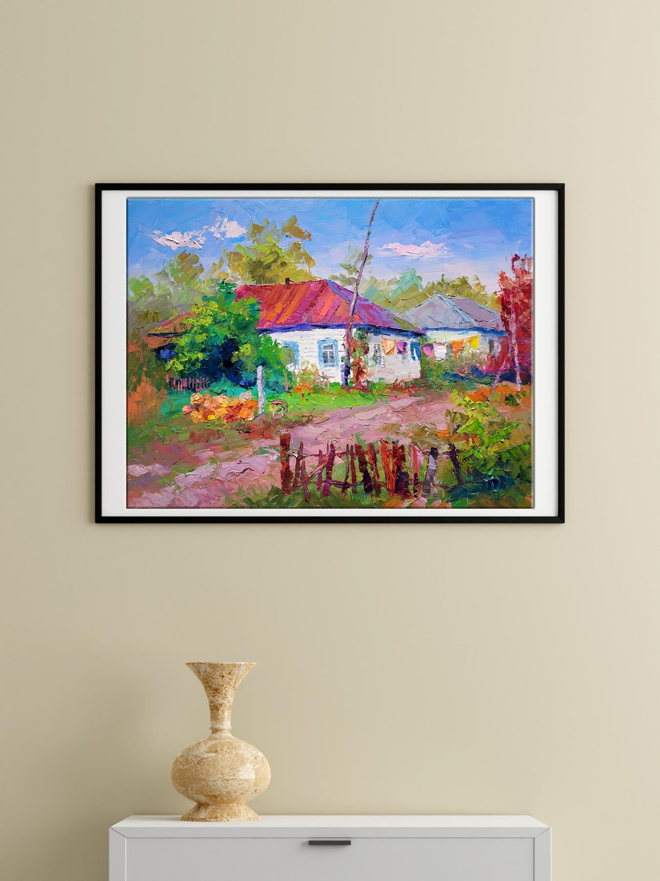 Oil painting Village landscape 