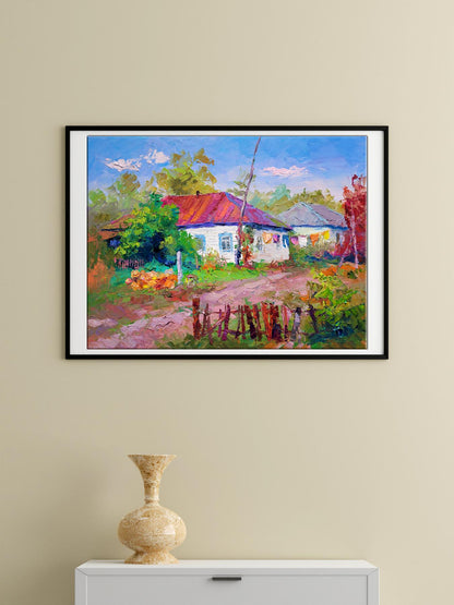 Oil painting Village landscape 