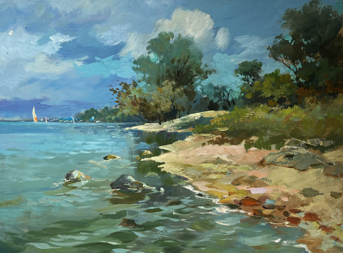 Vibrant impressionistic oil painting Summer day by the shore by Yuriy Suprunchuk