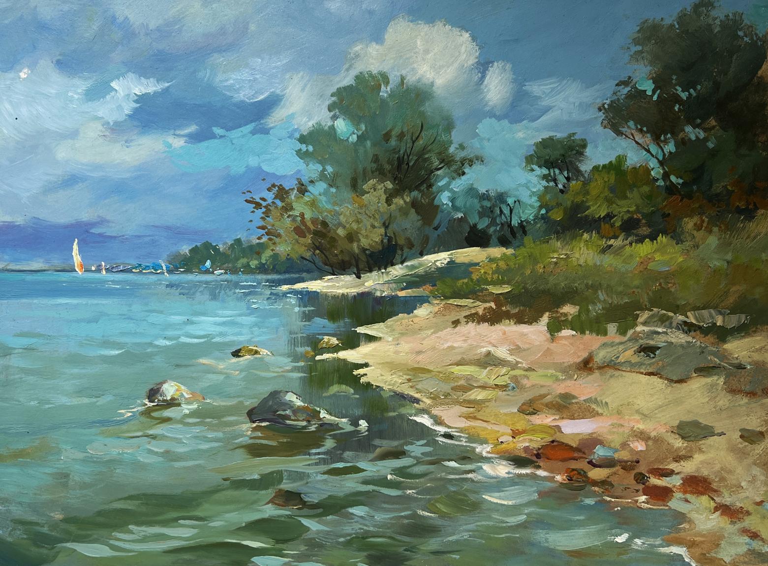 Vibrant impressionistic oil painting Summer day by the shore by Yuriy Suprunchuk