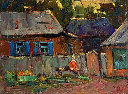 Oil painting Evening silence in the village by Oksana Ivanyuk