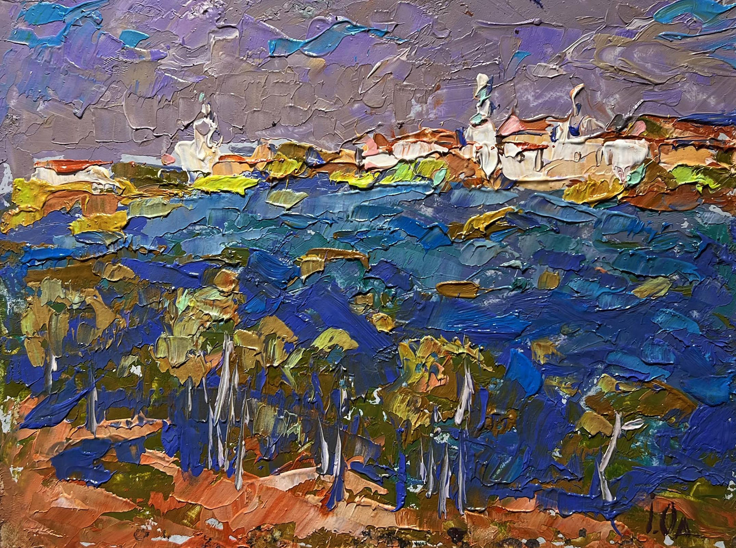 Vibrant impressionist oil painting of coastal village by Oleksiy Ivanyuk