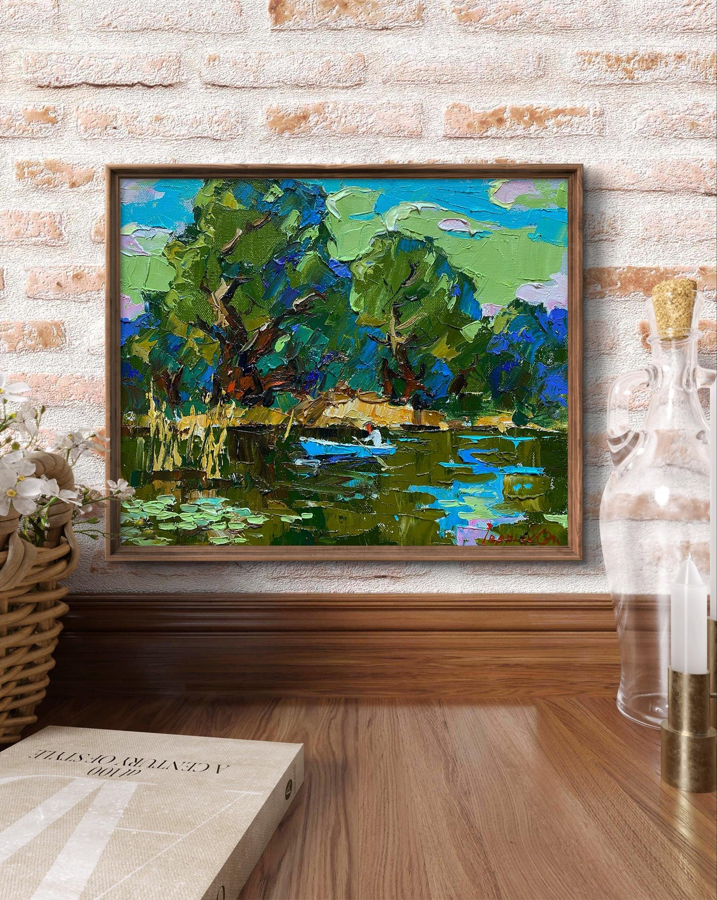 Framed impressionist Oil painting In silence with nature by Oleksiy Ivanyuk