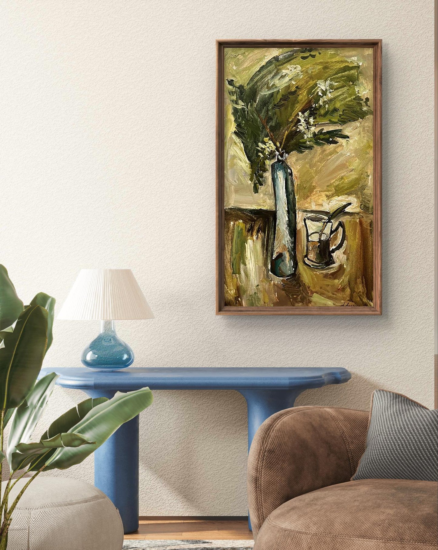 Oil painting Still life with acacia branch by Oleksandr Andreev