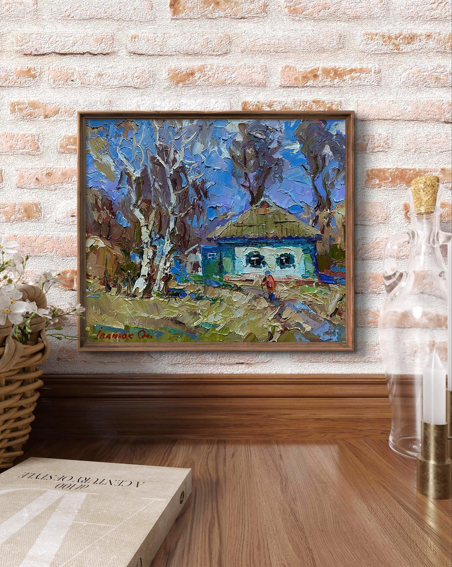 Framed impressionist oil painting House on a March Day by Oleksiy Ivanyuk