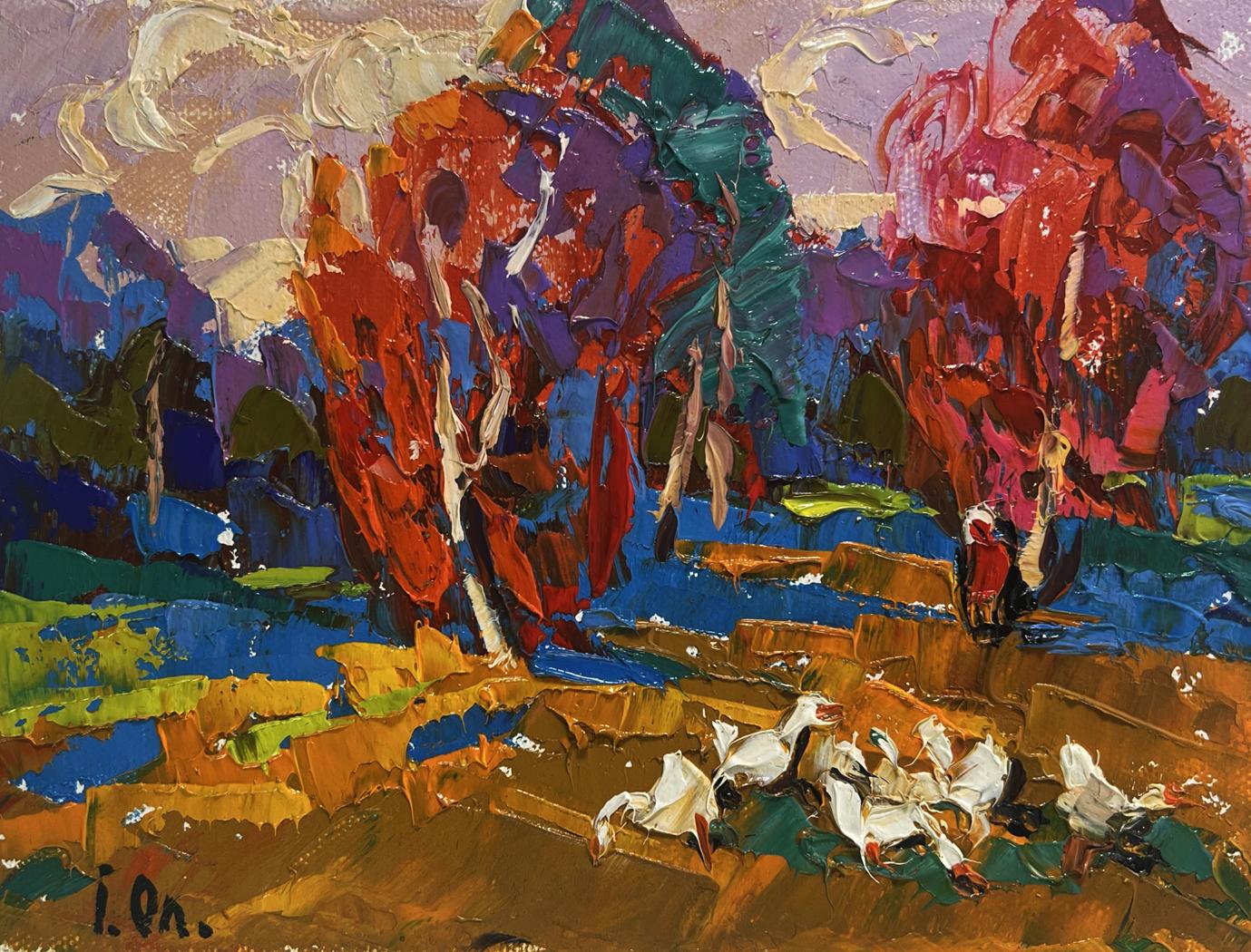Vibrant impressionist oil painting Autumn touches the field by Oleksiy Ivanyuk