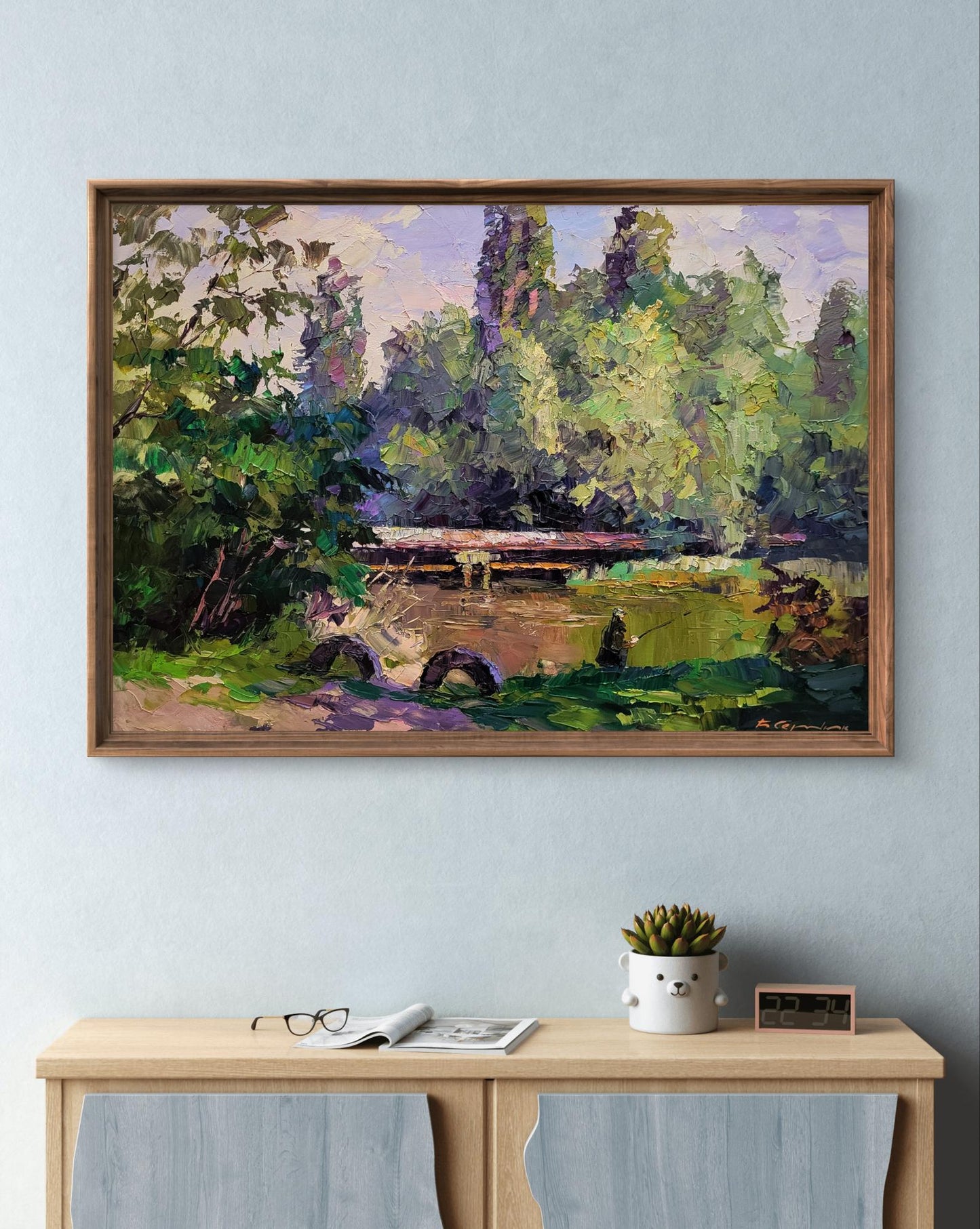 Oil painting Alone with the River by Boris Serdyuk, lush forest scene