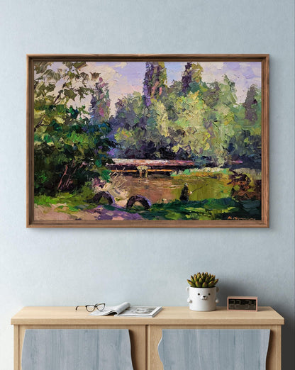 Oil painting Alone with the River by Boris Serdyuk, lush forest scene