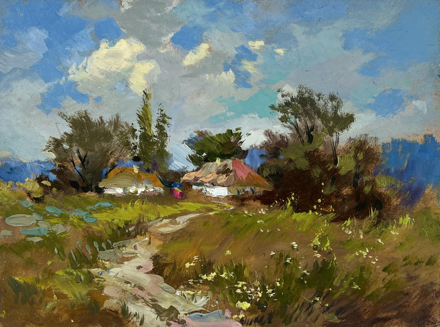 Vibrant impressionist oil painting Village on a hill by Yuriy Suprunchuk