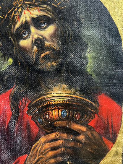 Oil painting portrait of Jesus by Alexander Litvinov with golden chalice